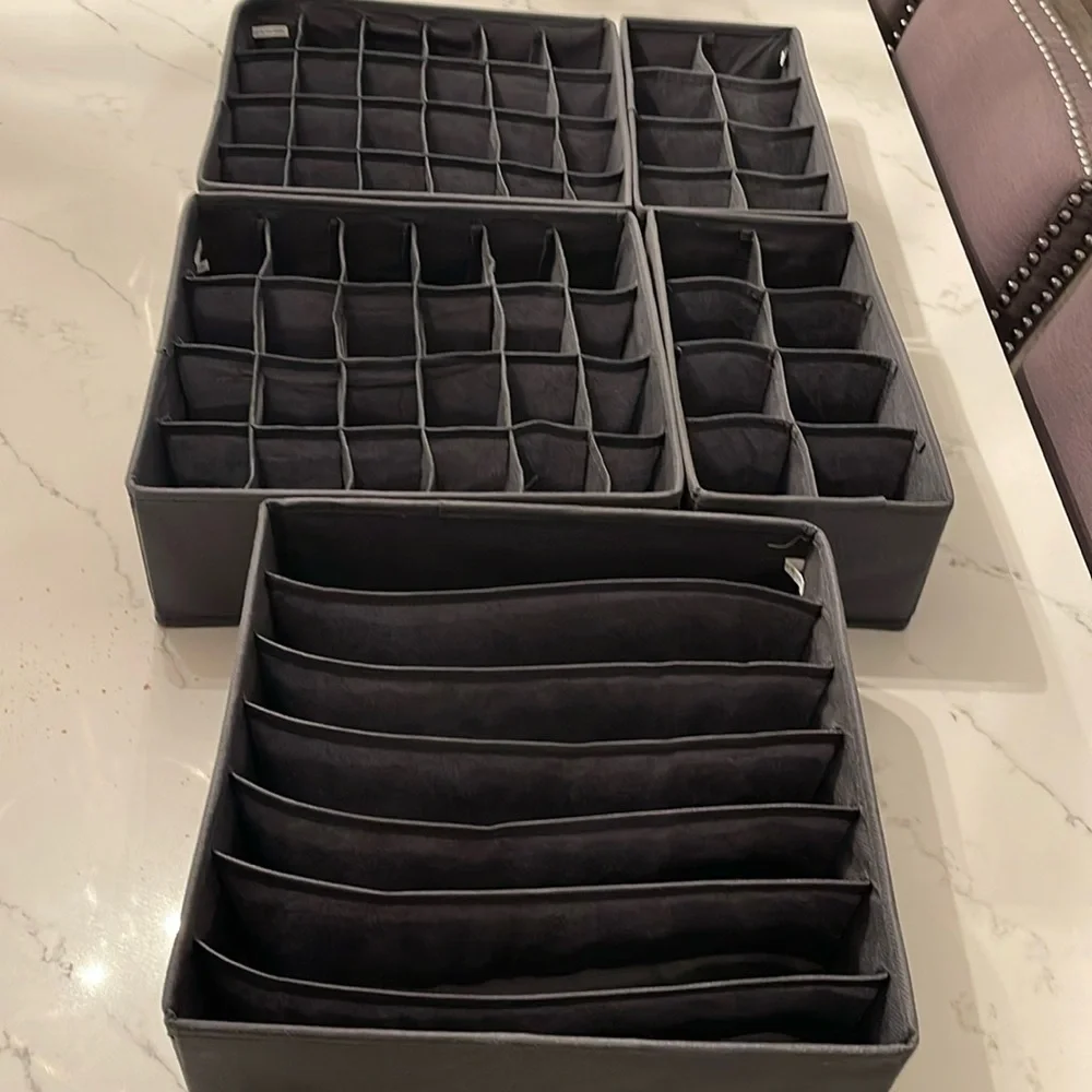 Set of 7 charcoal grey drawer organizers